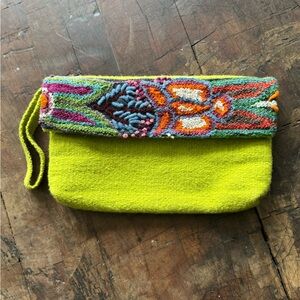 Vibrant Green Clutch with Multicolor Embroidery